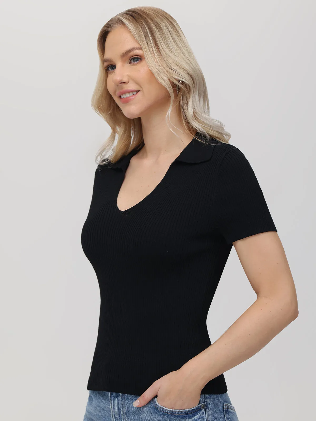 Penelope: V-Neck Polo Pullover sold by 525 America product image thumbnail 3