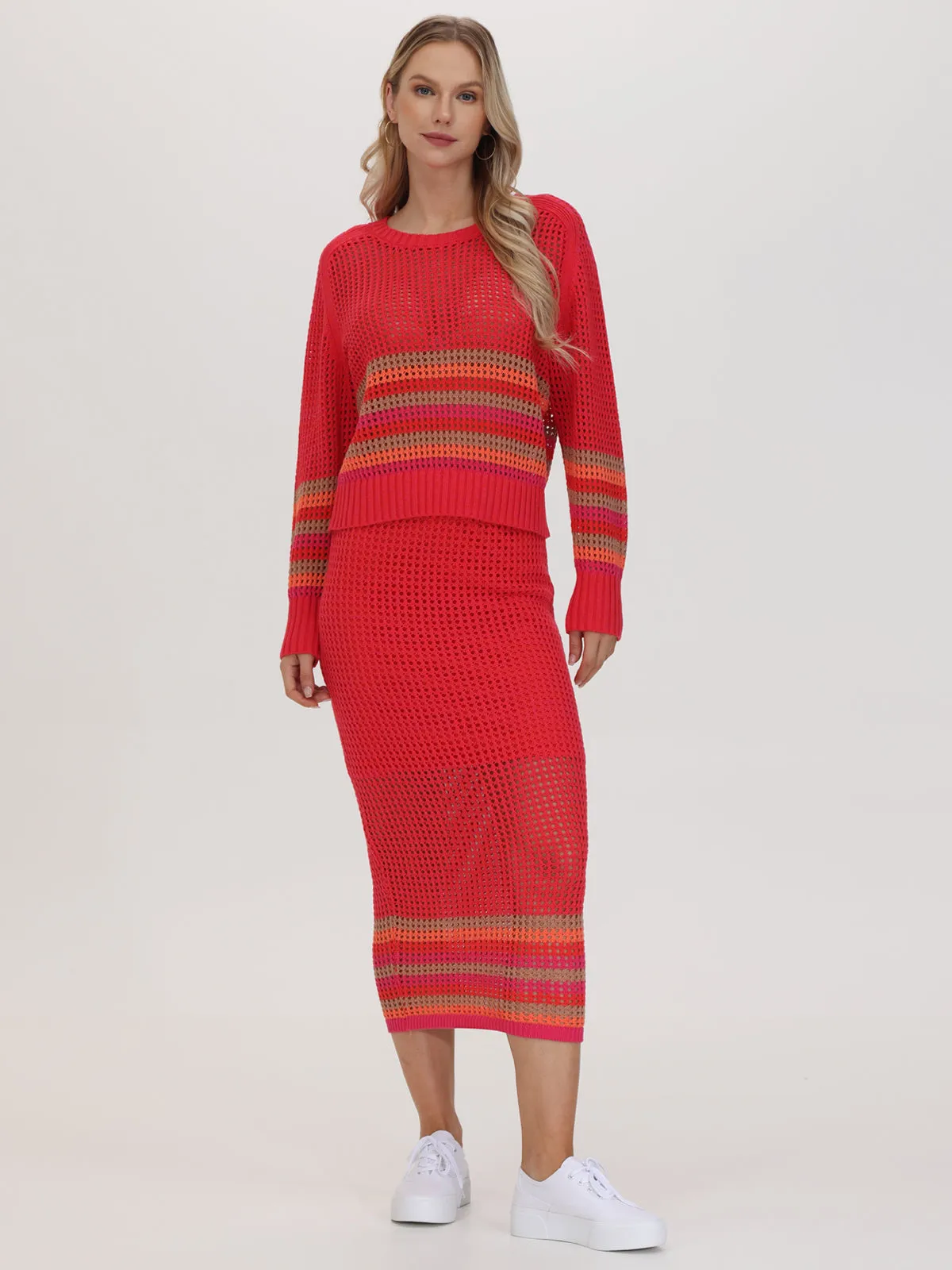 Vienna: 100% Cotton Stripe Pointelle Pullover sold by 525 America product image thumbnail 5