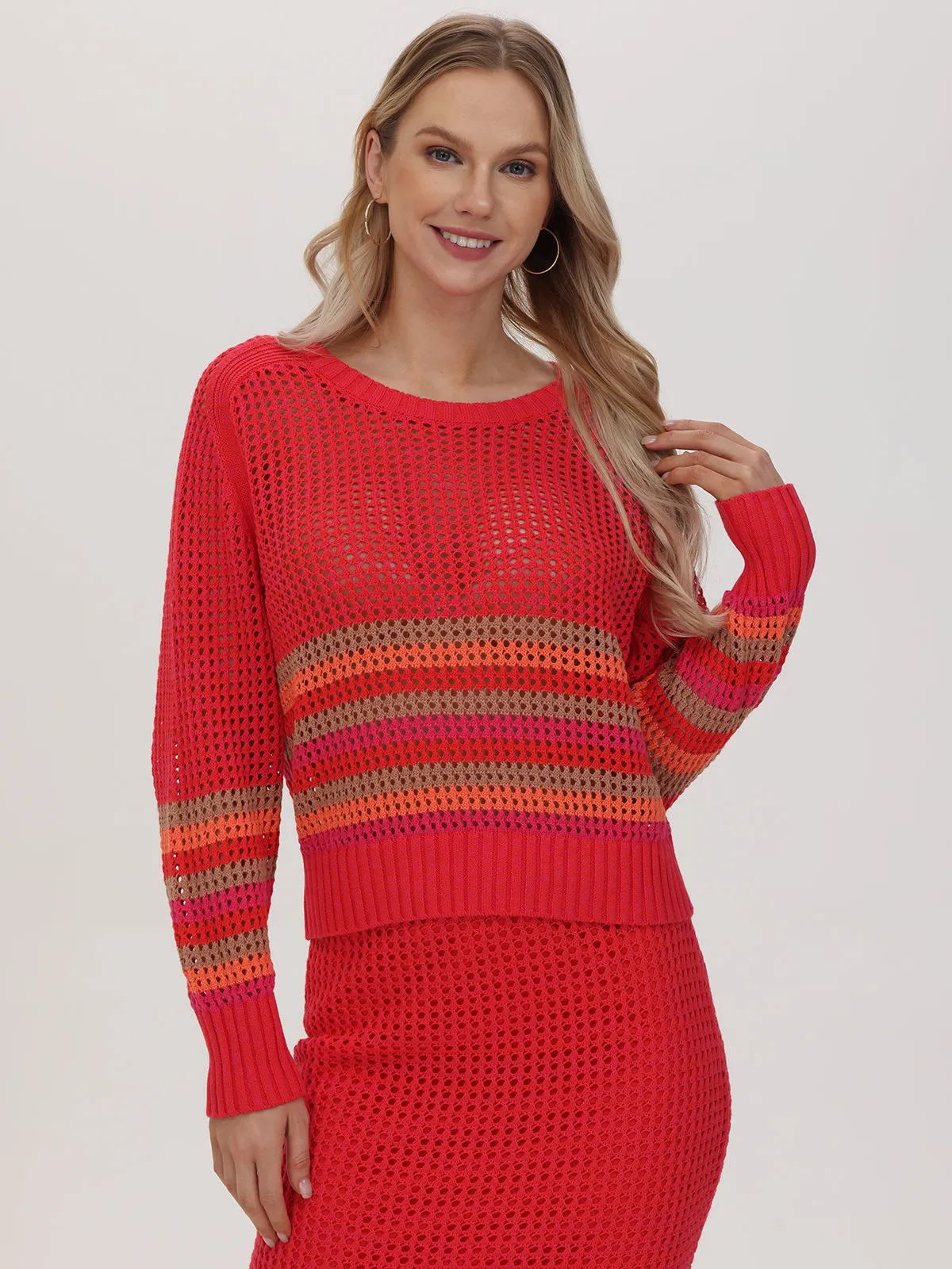 Vienna: 100% Cotton Stripe Pointelle Pullover sold by 525 America