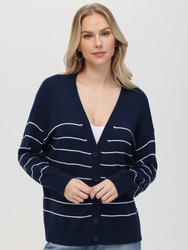 Sarah: 100% Cotton Relaxed Stripe Cardigan sold by 525 America