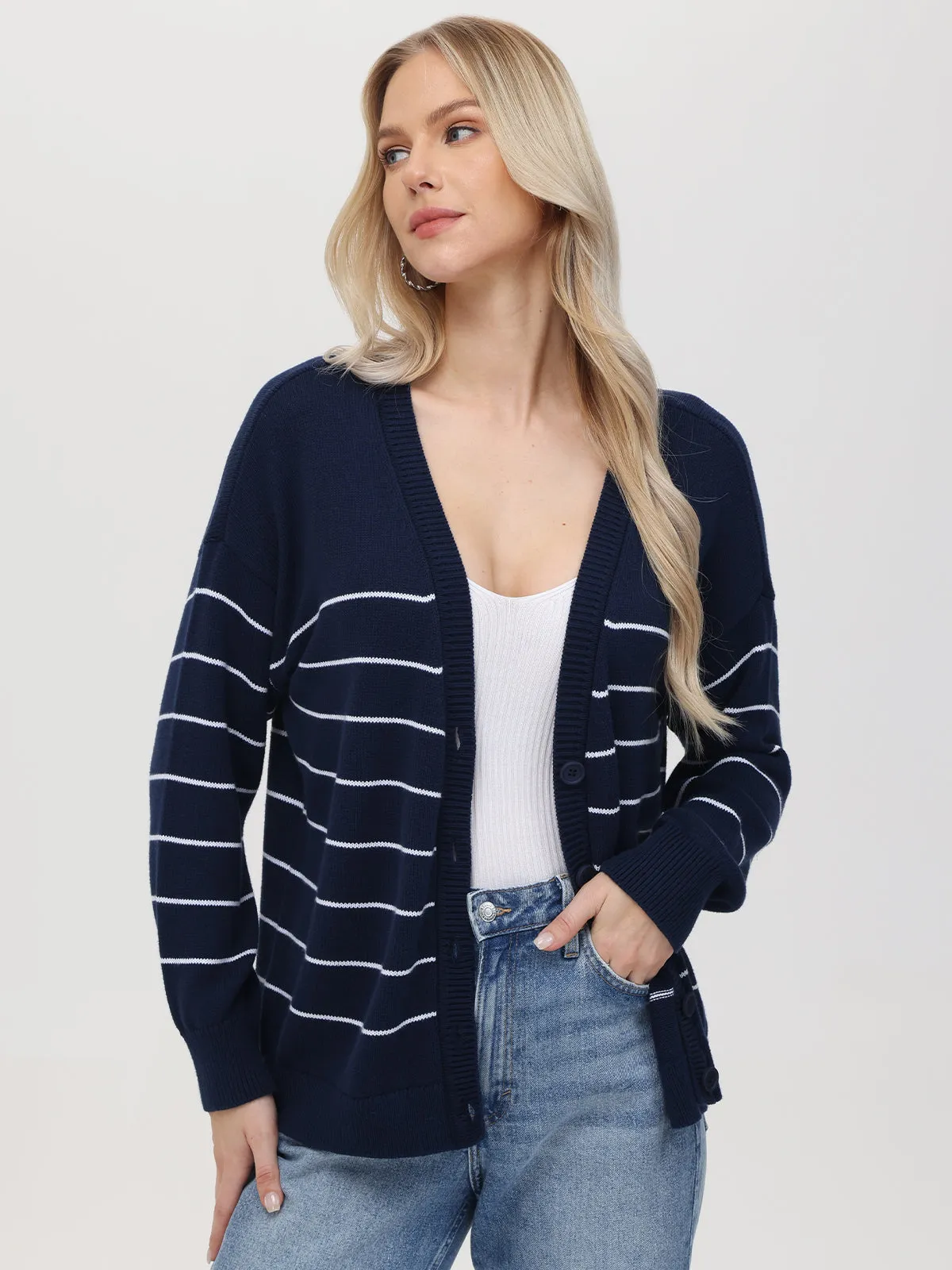 Sarah: Relaxed Stripe Cardigan sold by 525 America product image thumbnail 2