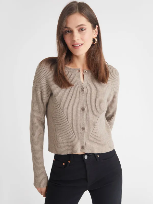 Rhea: Rib Crewneck Button Front Cardigan sold by 525 America