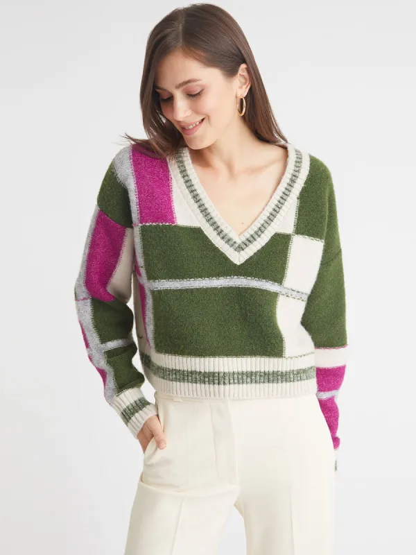 Aisha: Plaid V-Neck Pullover sold by 525 America