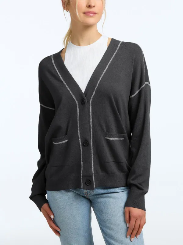 Exposed Cover Stitch Cardigan sold by 525 America