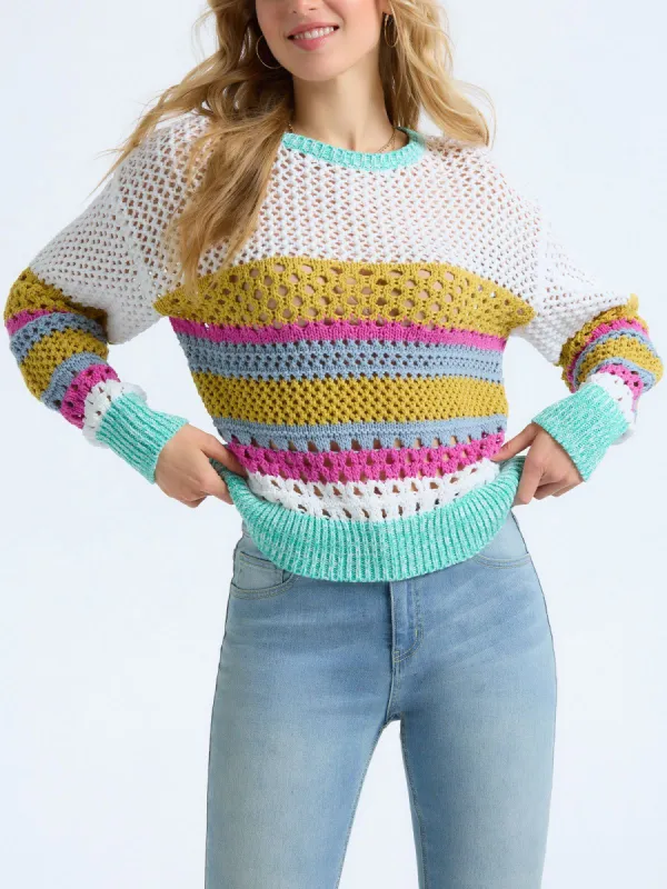 Arya: Stripe Crochet Sweater sold by 525 America