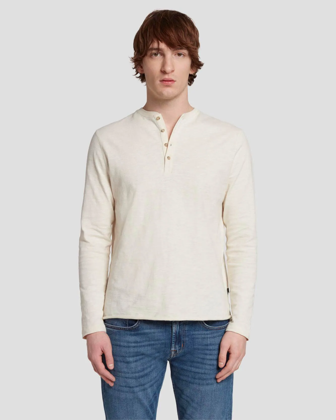 Long Sleeve Henley in Dover White sold by 7 For All Mankind