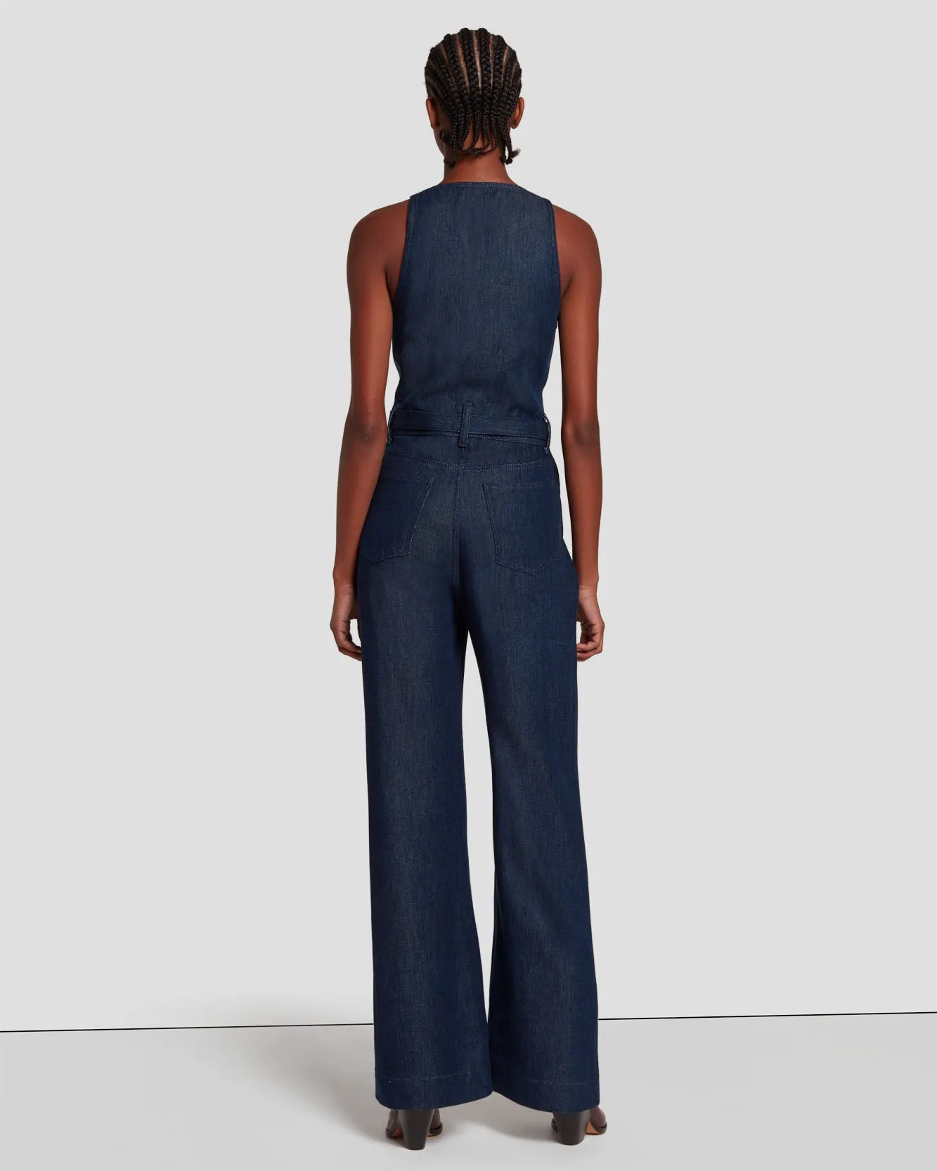 Denim Lustre Tailored Wide Leg Jumpsuit in Dark Rinse sold by 7 For All Mankind product image thumbnail 4