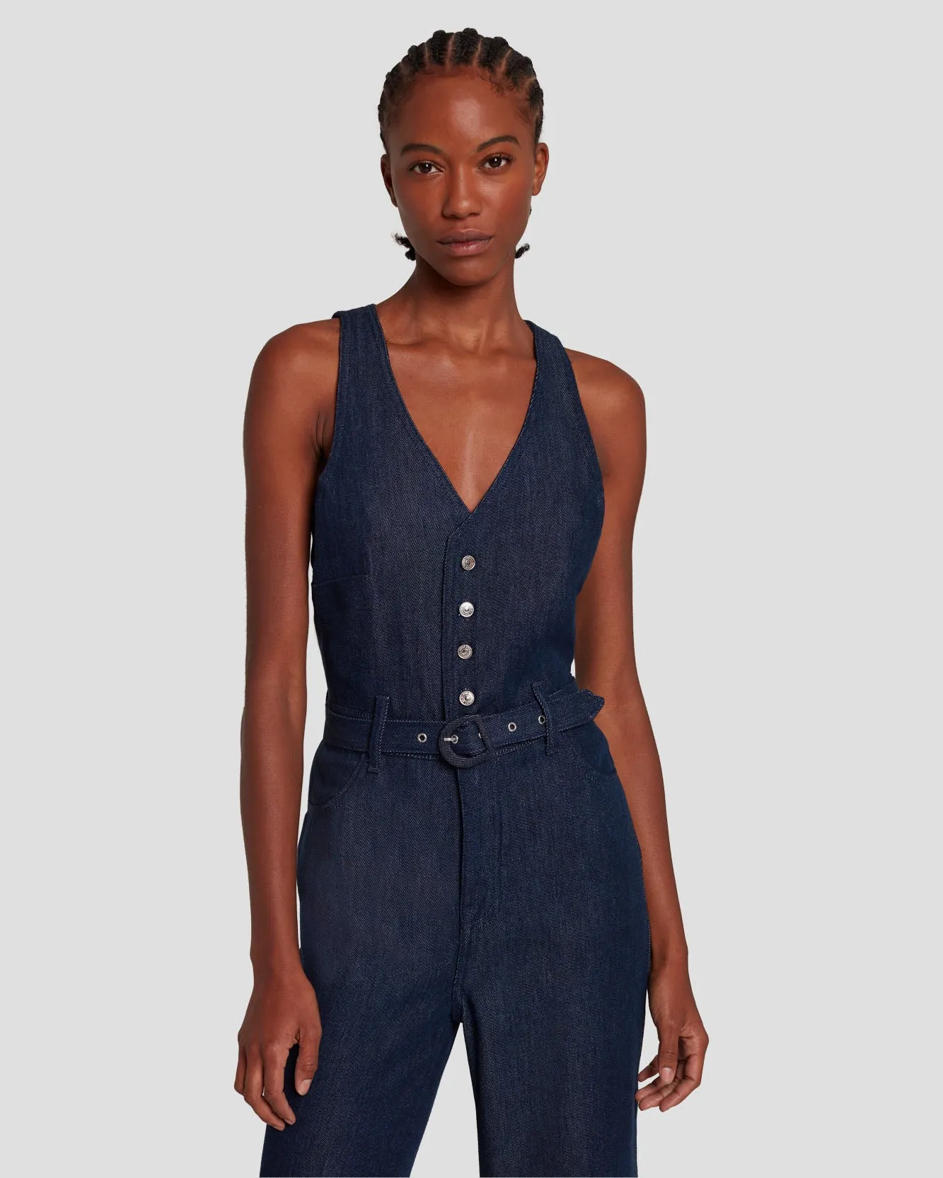 Denim Lustre Tailored Wide Leg Jumpsuit in Dark Rinse sold by 7 For All Mankind product image thumbnail 2