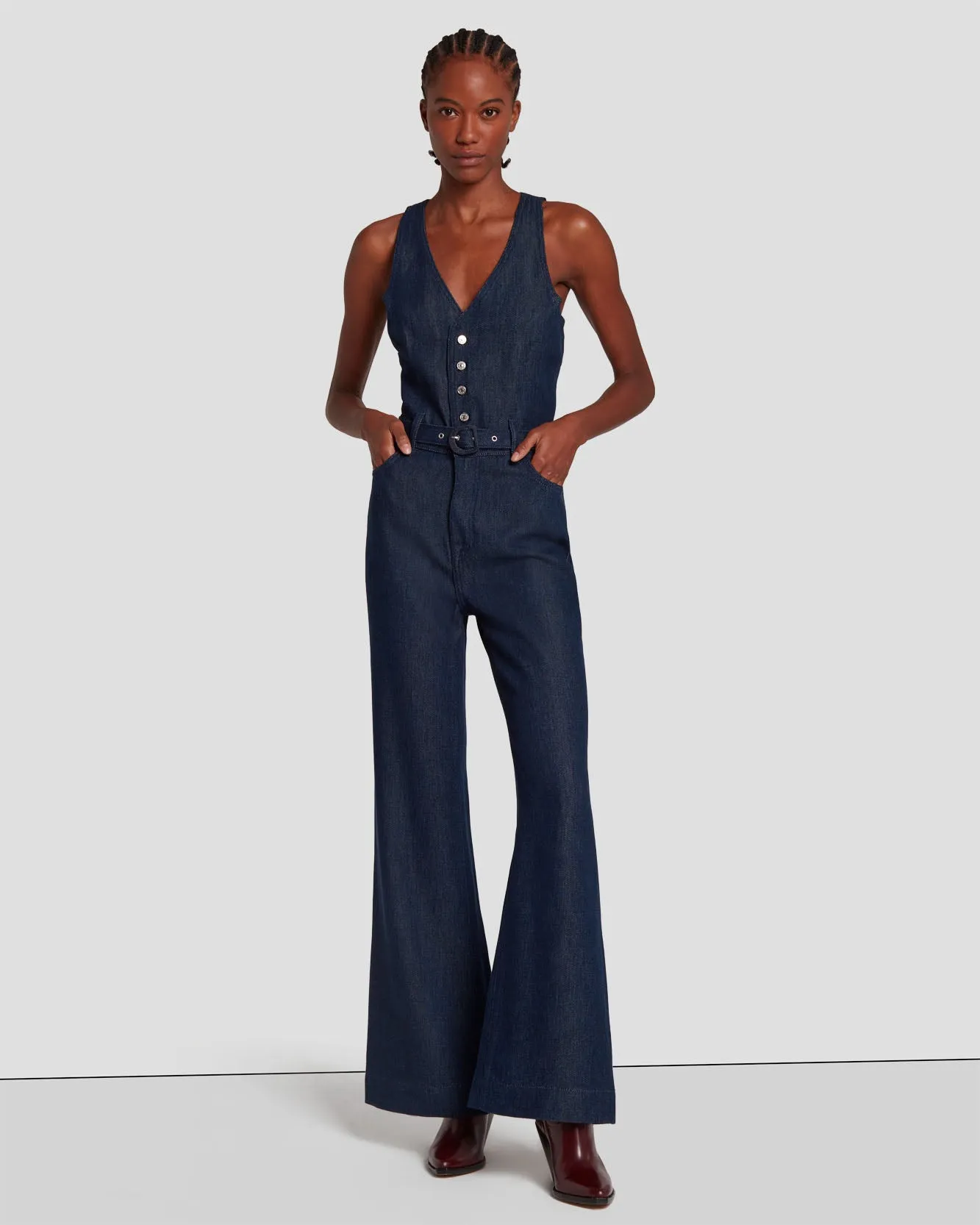 Denim Lustre Tailored Wide Leg Jumpsuit in Dark Rinse sold by 7 For All Mankind product image thumbnail 3