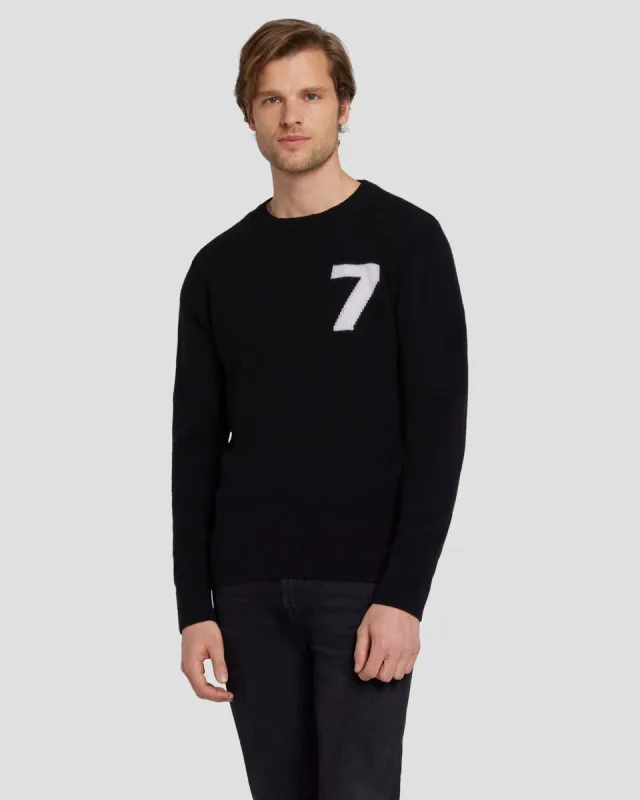 Cashmere Wool Instarsia Crewneck in Black sold by 7 For All Mankind