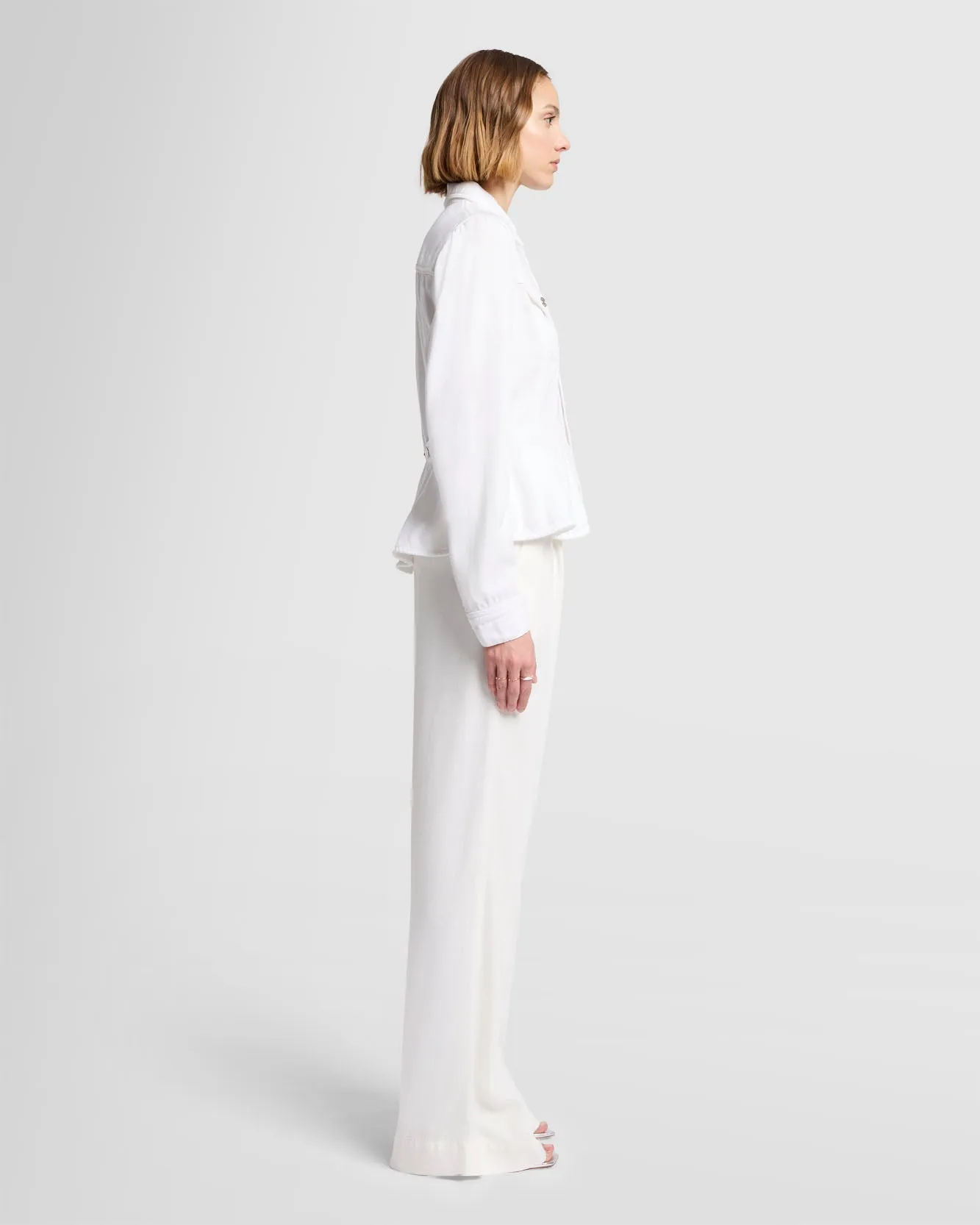 Denim Lustre Flounce Trucker Jacket in White sold by 7 For All Mankind product image thumbnail 5