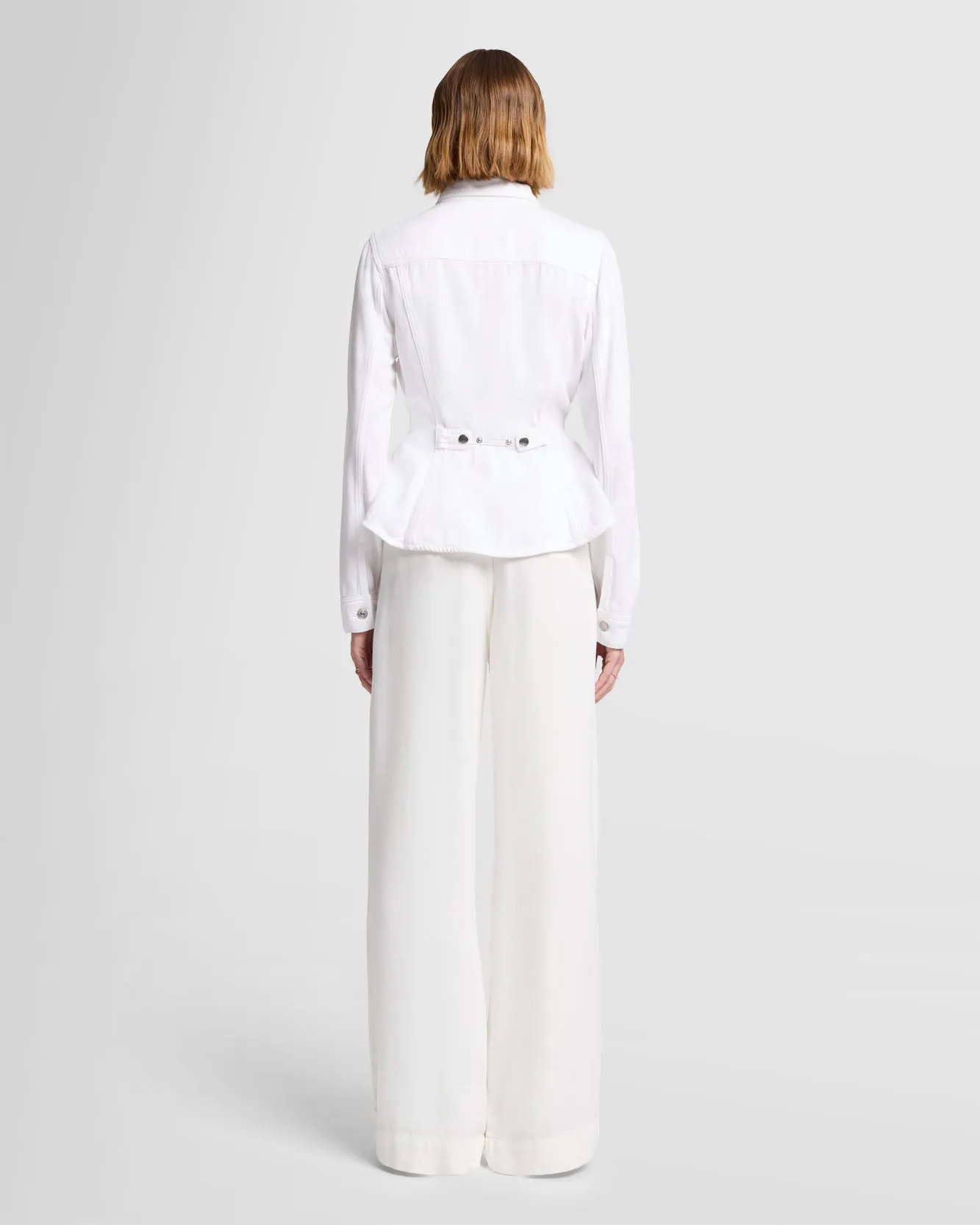 Denim Lustre Flounce Trucker Jacket in White sold by 7 For All Mankind product image thumbnail 4