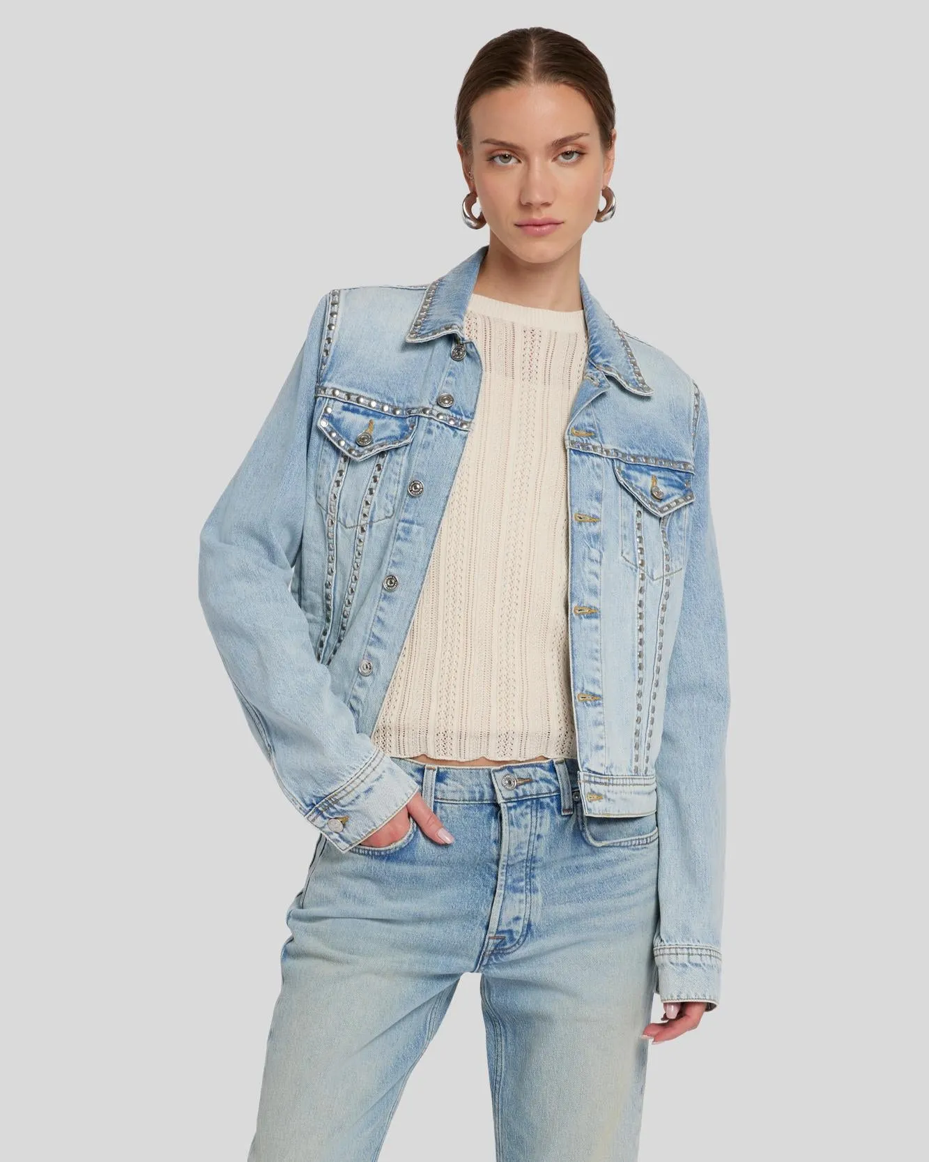 Studded Trucker Jacket in Pricila sold by 7 For All Mankind product image thumbnail 2