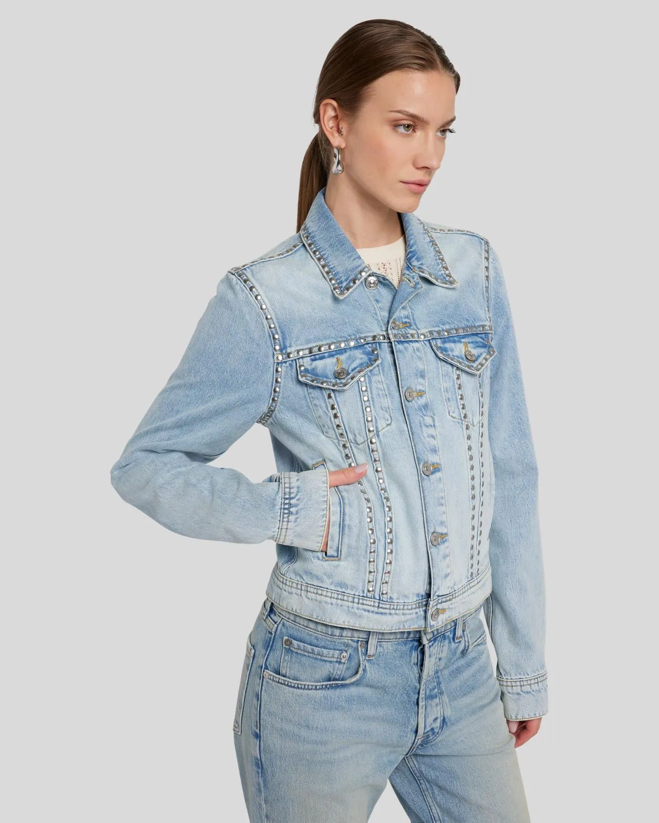 Studded Trucker Jacket in Pricila sold by 7 For All Mankind product image thumbnail 3