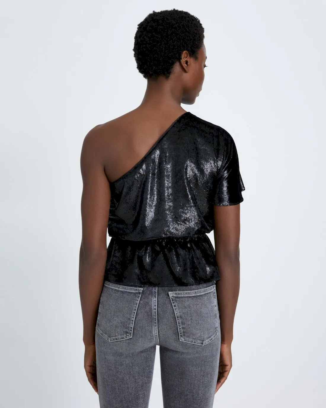 One Shoulder Ruffle Blouse in Black Shine sold by 7 For All Mankind product image thumbnail 4