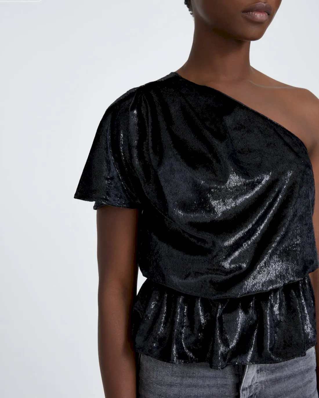 One Shoulder Ruffle Blouse in Black Shine sold by 7 For All Mankind product image thumbnail 2