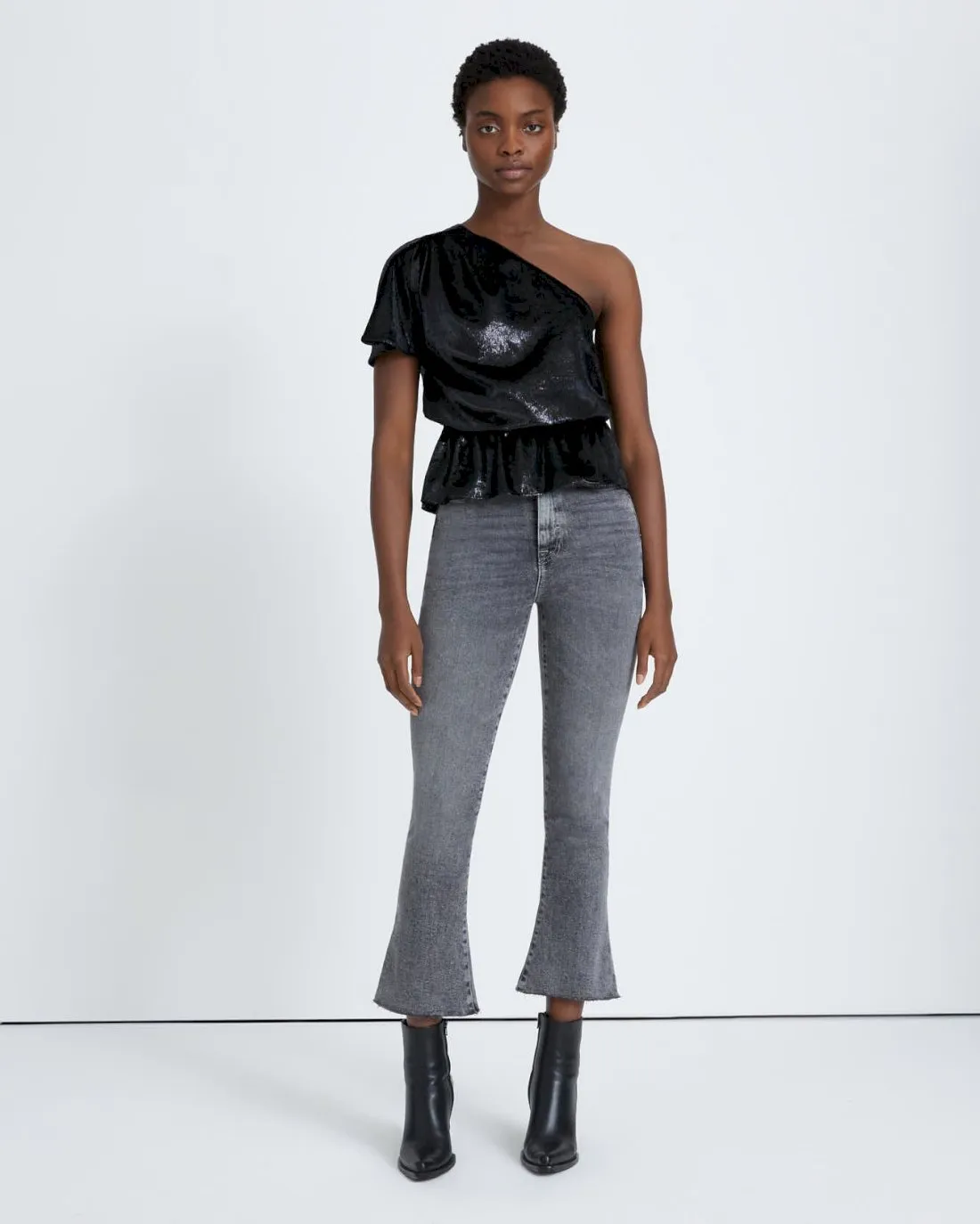One Shoulder Ruffle Blouse in Black Shine sold by 7 For All Mankind product image thumbnail 3
