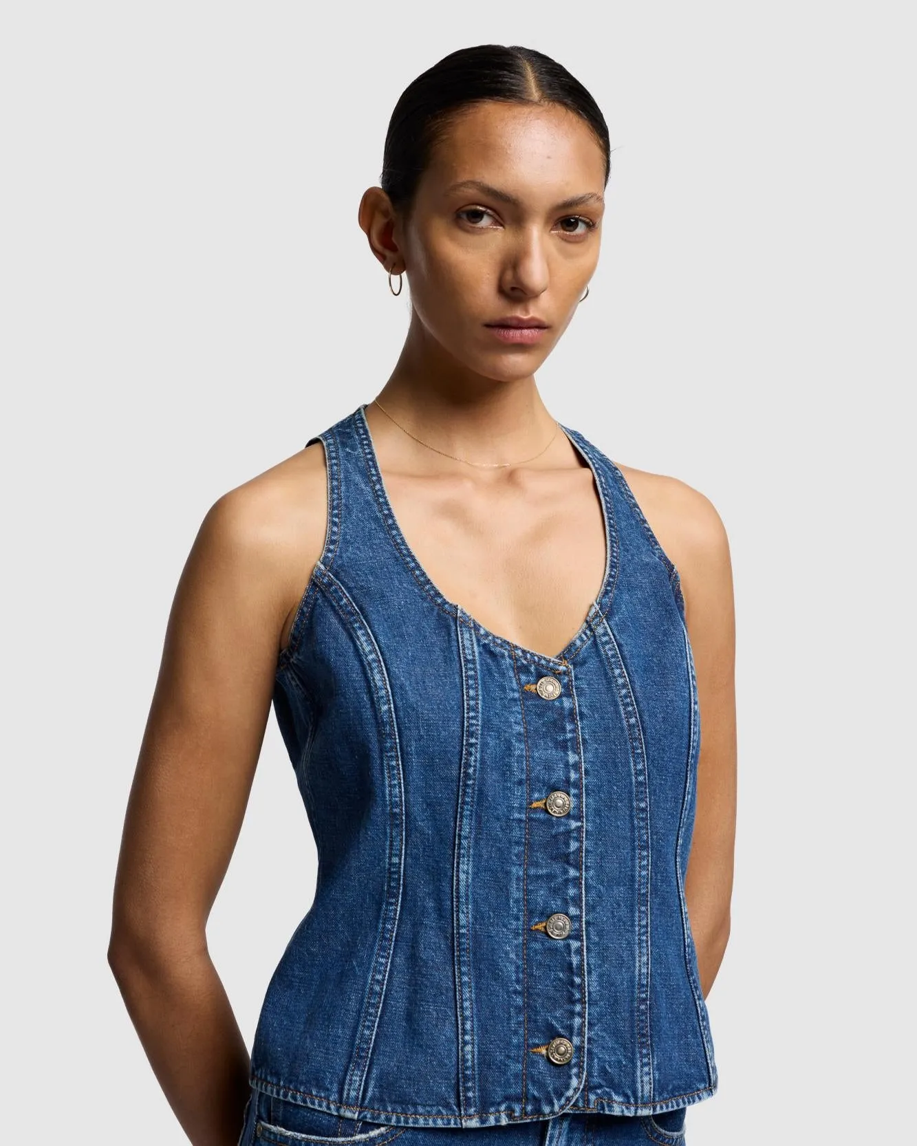 Fitted Denim Vest in Secretariat sold by 7 For All Mankind product image thumbnail 4