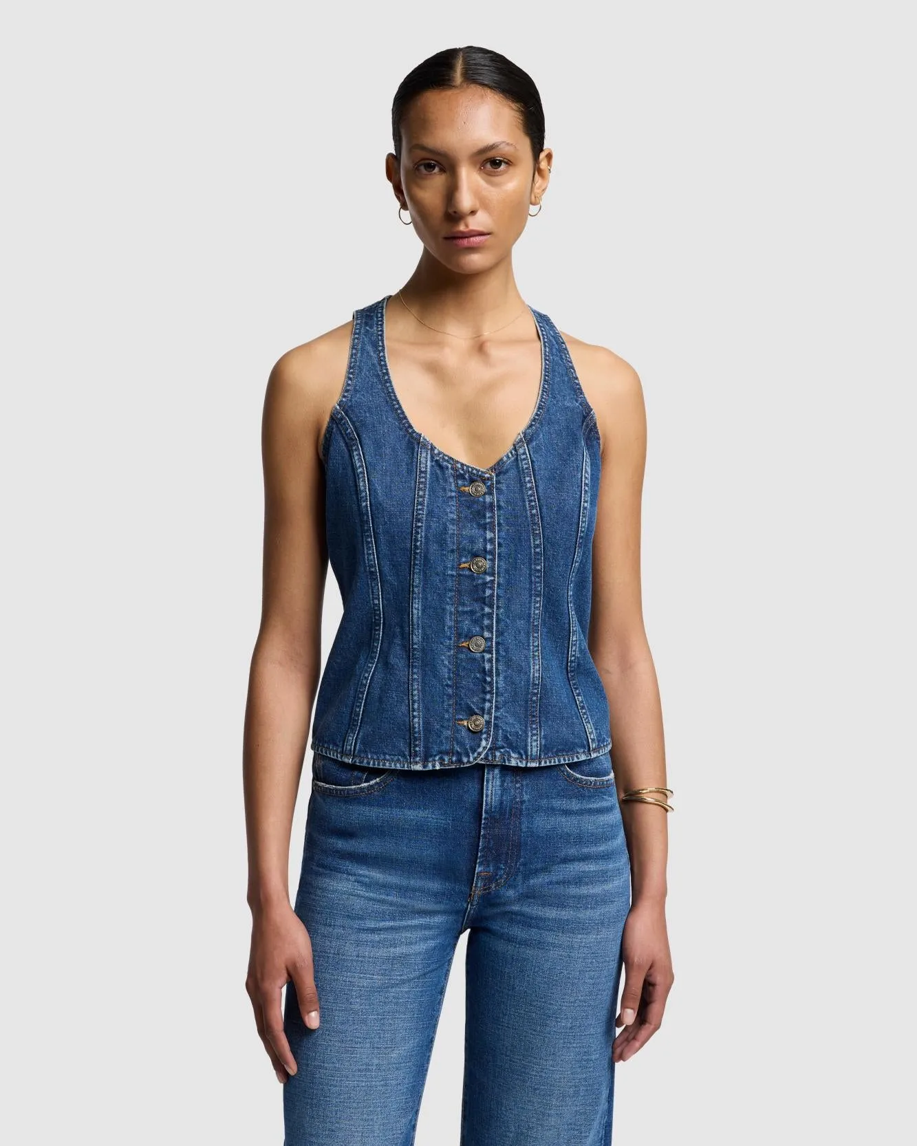 Fitted Denim Vest in Secretariat sold by 7 For All Mankind