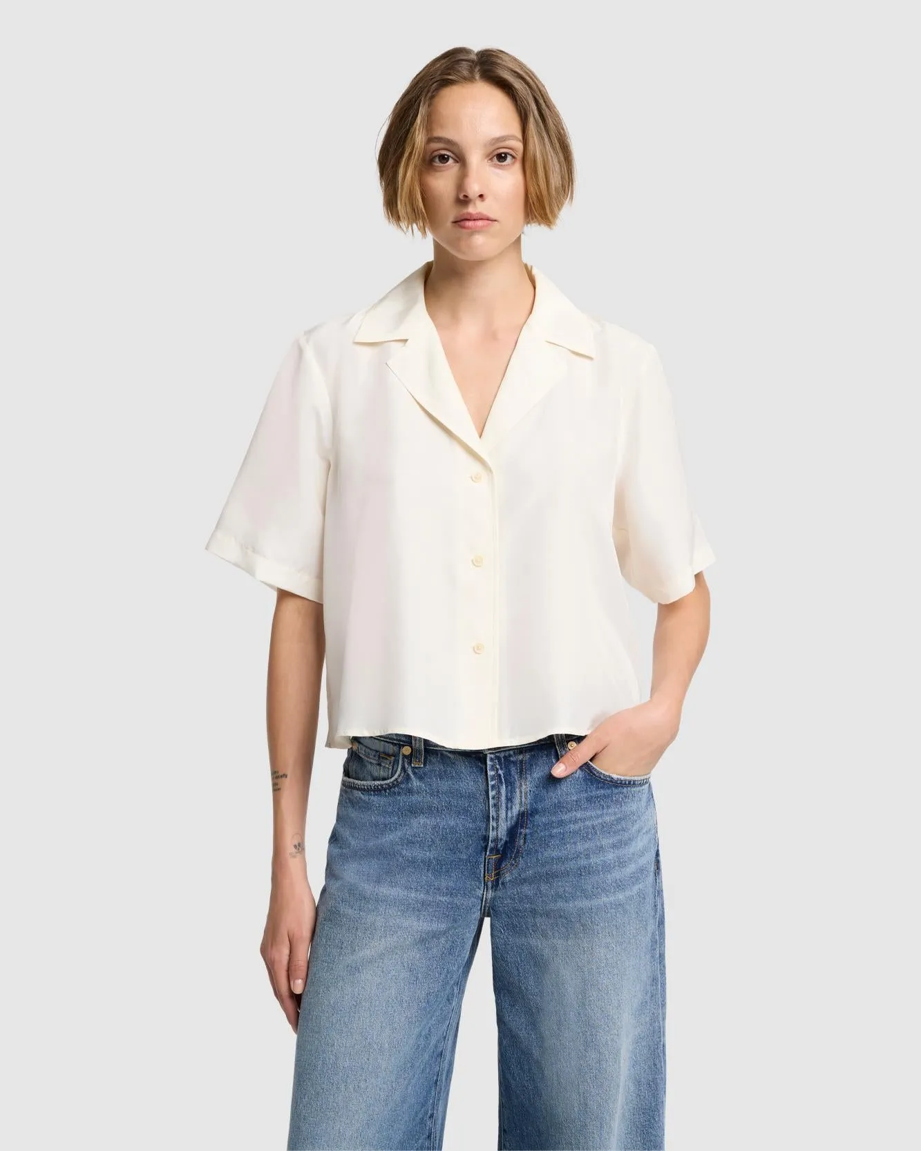 Silk Camp Shirt in Vintage White sold by 7 For All Mankind