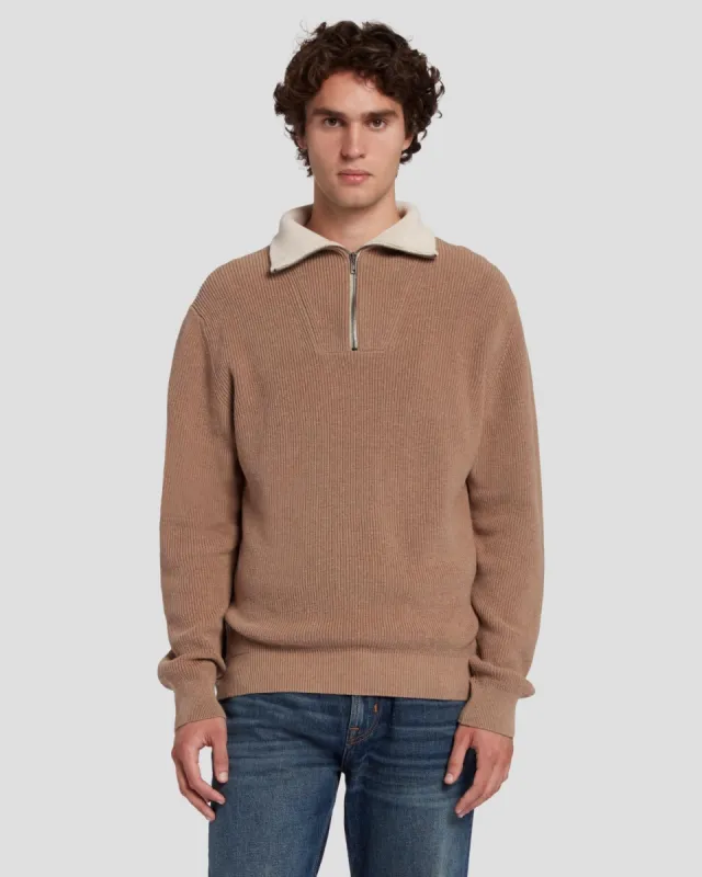 Half Zip Sweater in Sand sold by 7 For All Mankind