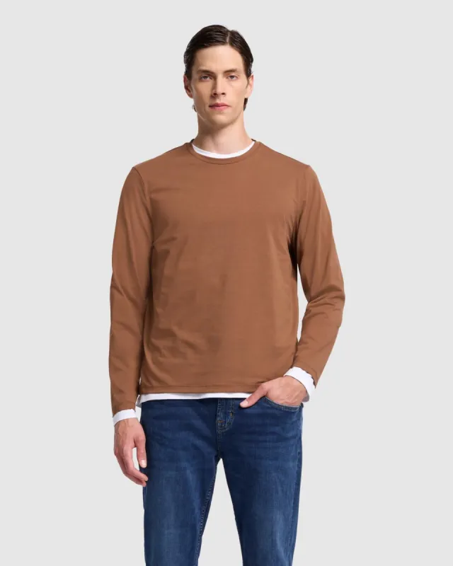 Luxe Performance Long Sleeve Tee in Nutshell sold by 7 For All Mankind
