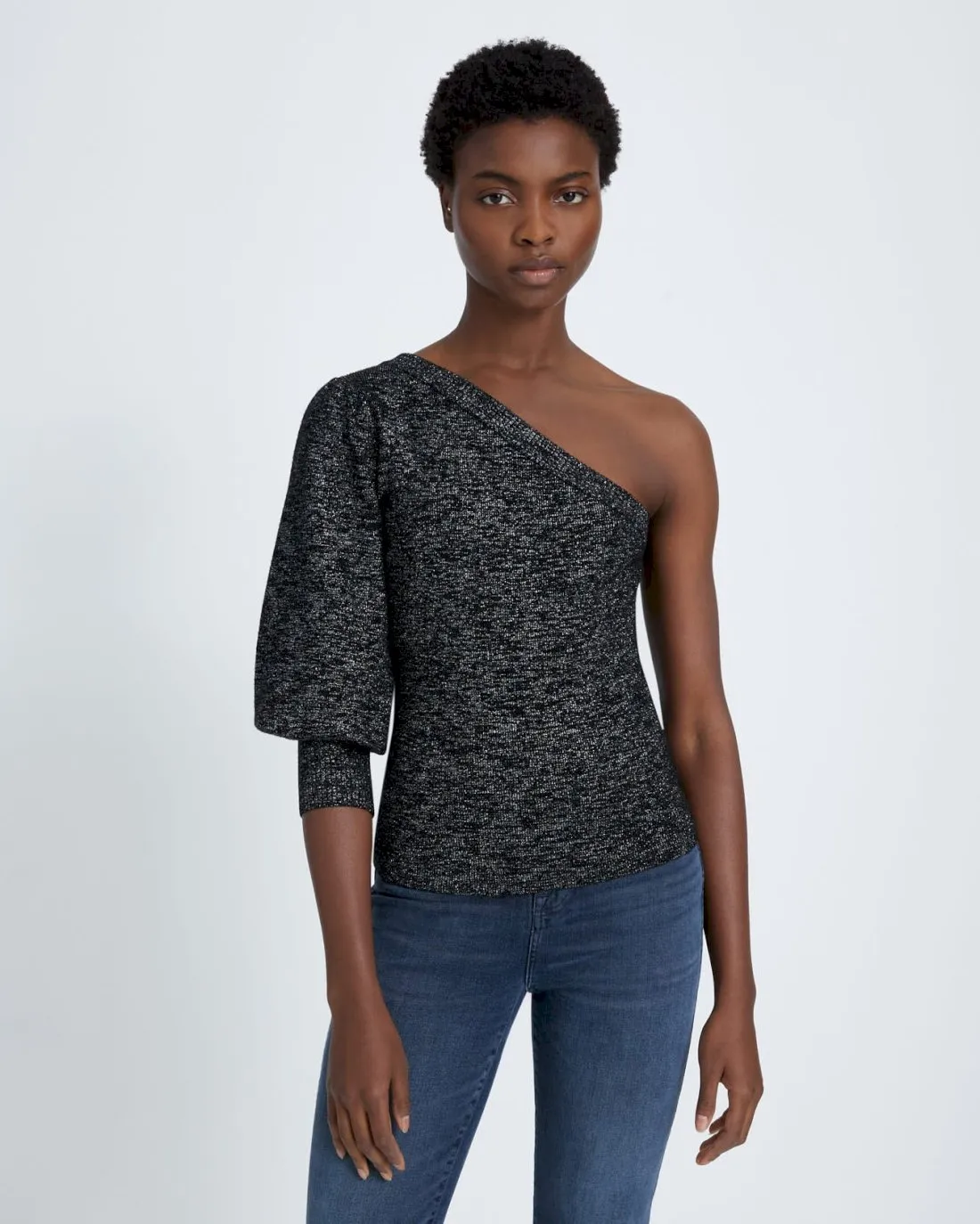 One Shoulder Sweater in Black Metallic sold by 7 For All Mankind