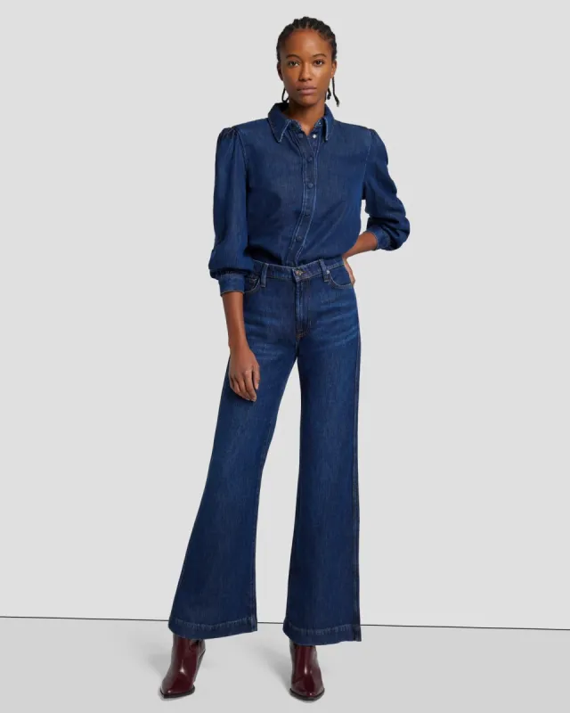 Denim Lustre Puff Sleeve Shirt in Poppy sold by 7 For All Mankind