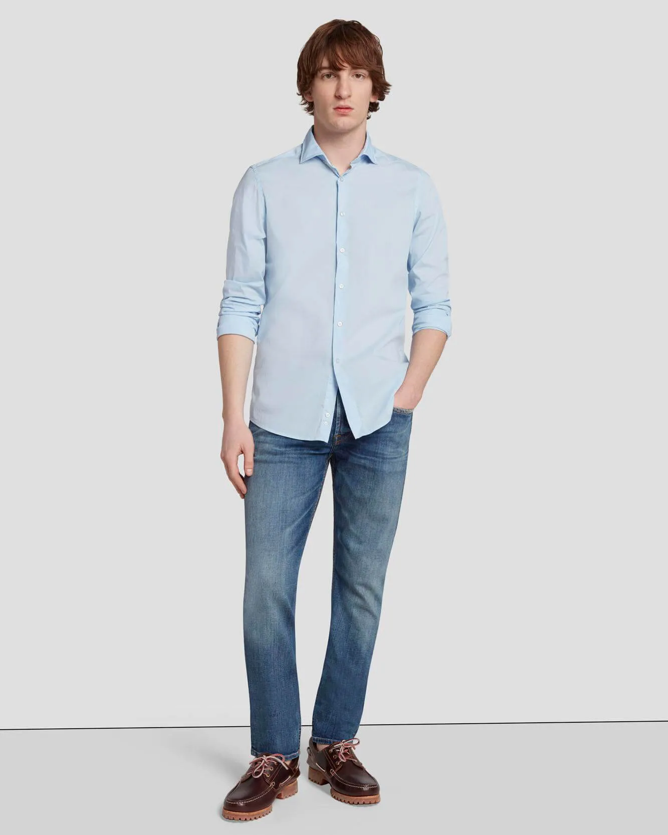 Long Sleeve Poplin Shirt in Light Blue sold by 7 For All Mankind product image thumbnail 3