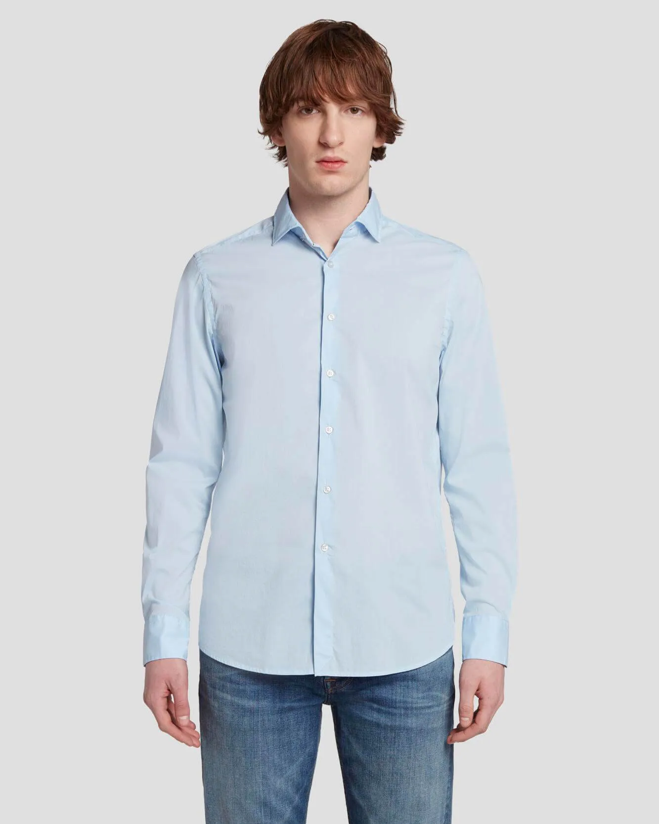 Long Sleeve Poplin Shirt in Light Blue sold by 7 For All Mankind