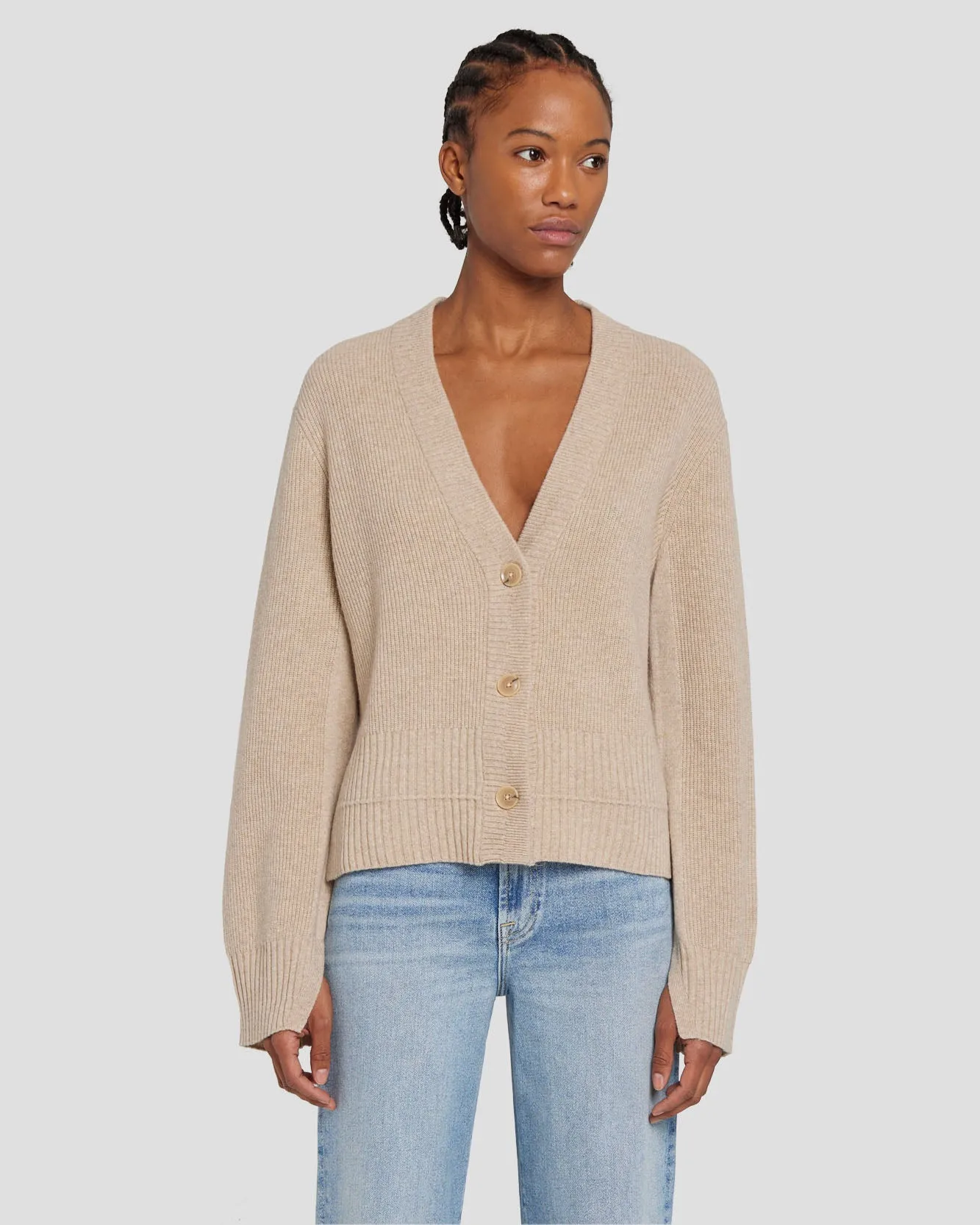 Cashmere Cardigan in Oatmeal sold by 7 For All Mankind