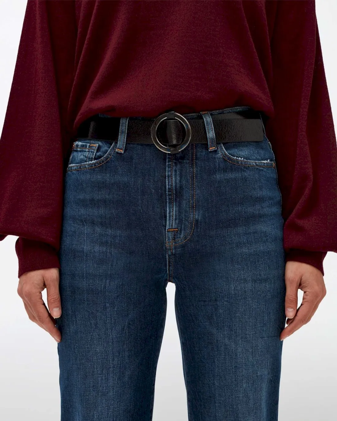 Ring Buckle Leather Belt in Black sold by 7 For All Mankind