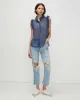 Sleeveless Lurex Stripe Ruffle Collar Shirt In Denim Blue sold by 7 For All Mankind