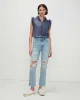 Sleeveless Lurex Stripe Ruffle Collar Shirt In Denim Blue sold by 7 For All Mankind