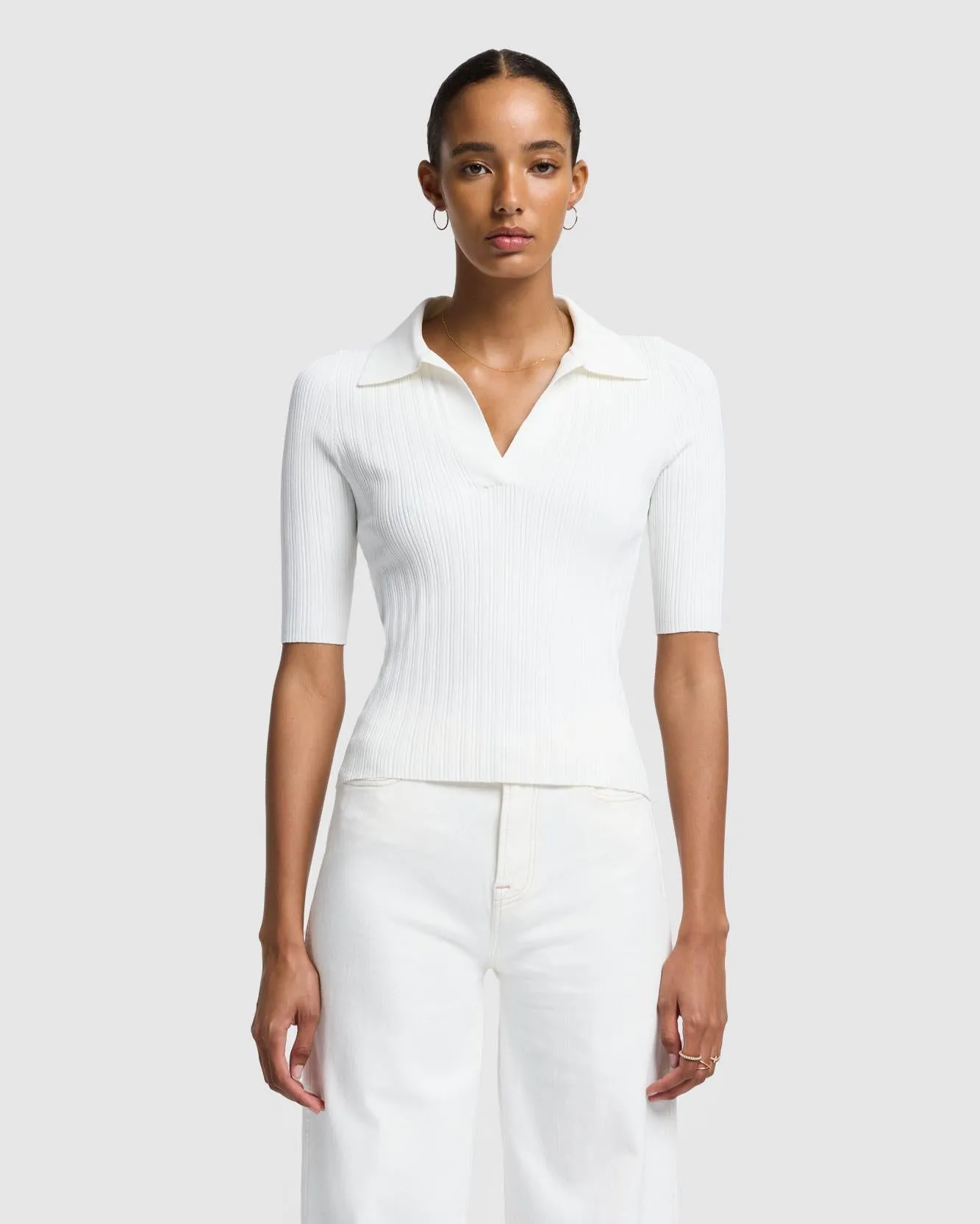 Ribbed Henley Sweater in Off White sold by 7 For All Mankind