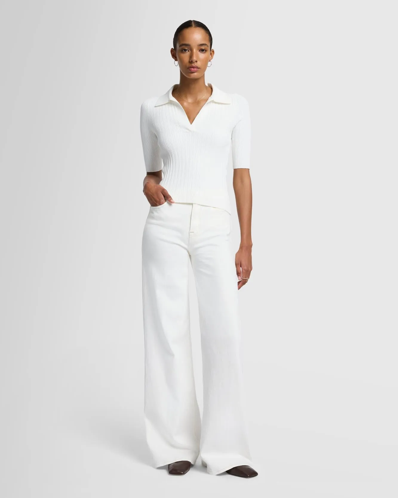 Ribbed Henley Sweater in Off White sold by 7 For All Mankind product image thumbnail 2