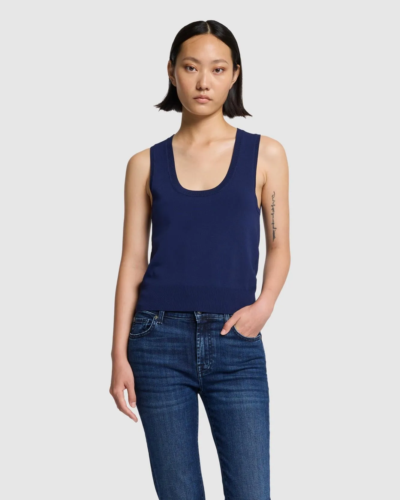 Ribbed Scoop Neck Top In Inkwell sold by 7 For All Mankind