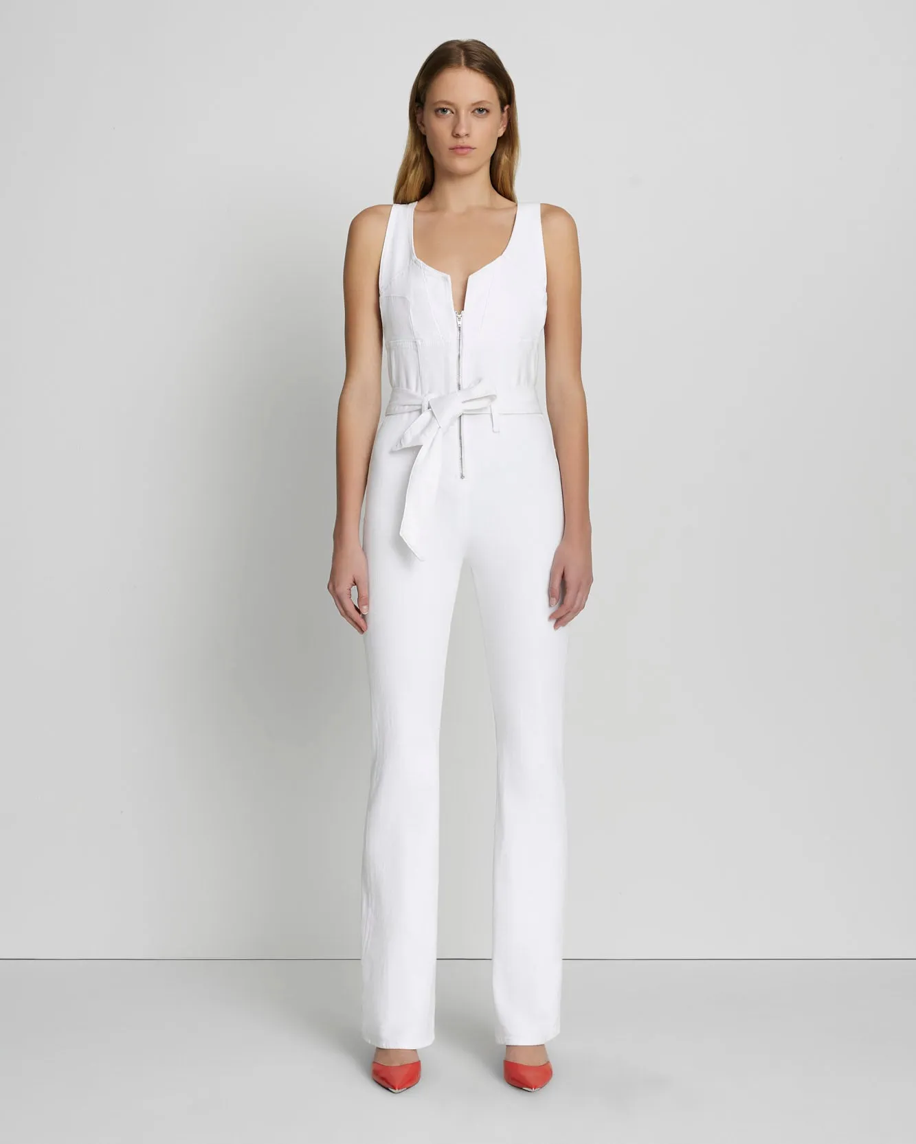 Front Zip Flare Jumpsuit in Brilliant White sold by 7 For All Mankind