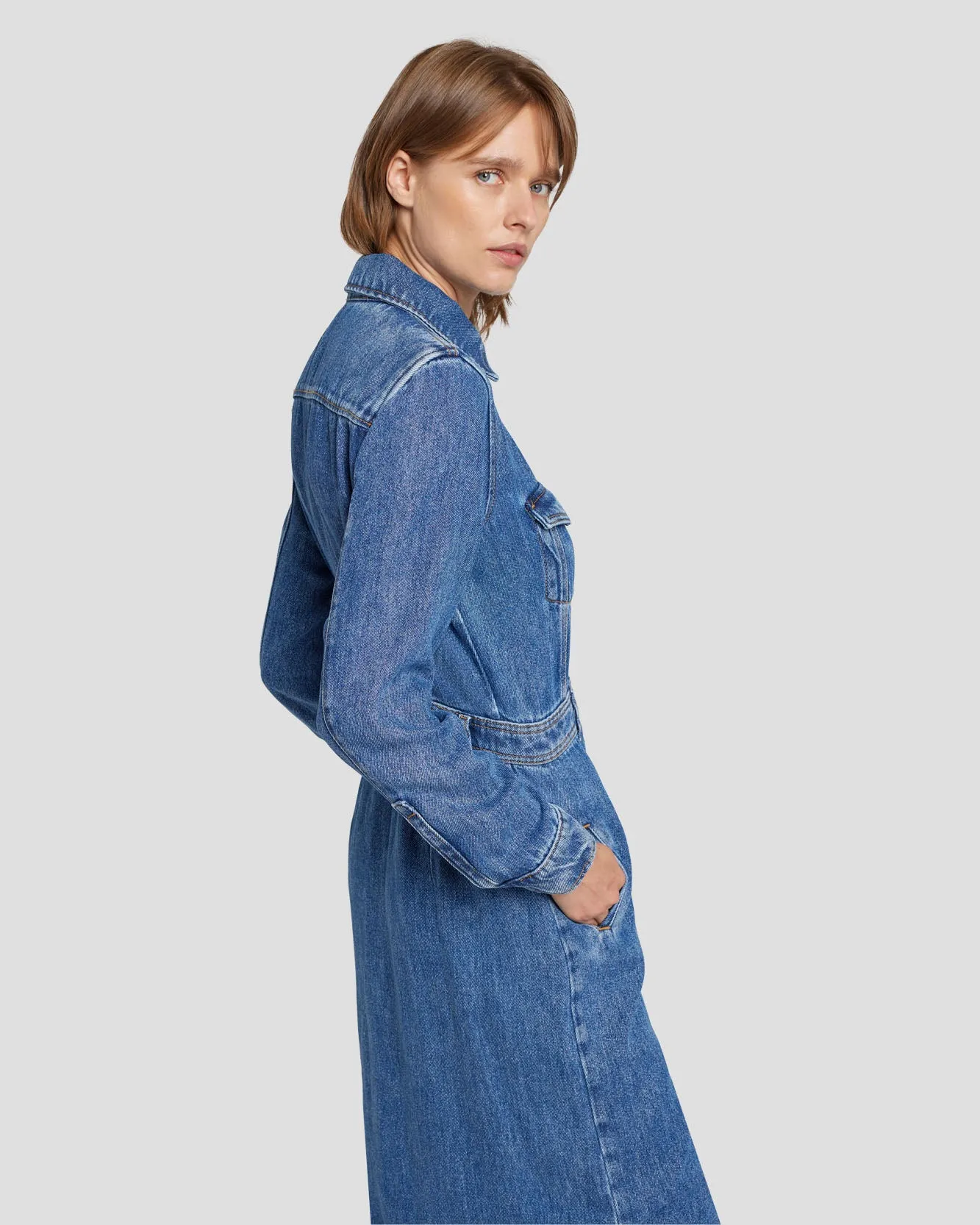 Denim Lustre Luxe Dress in Daylily sold by 7 For All Mankind product image thumbnail 5