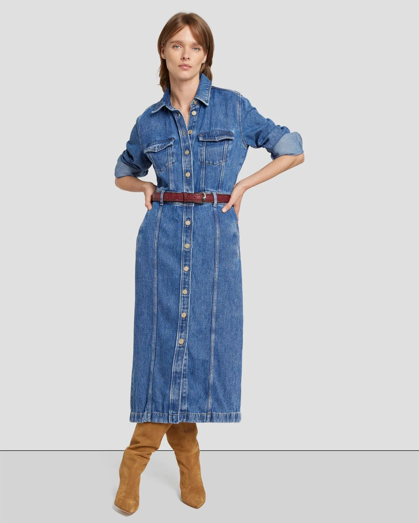 Denim Lustre Luxe Dress in Daylily sold by 7 For All Mankind product image thumbnail 2