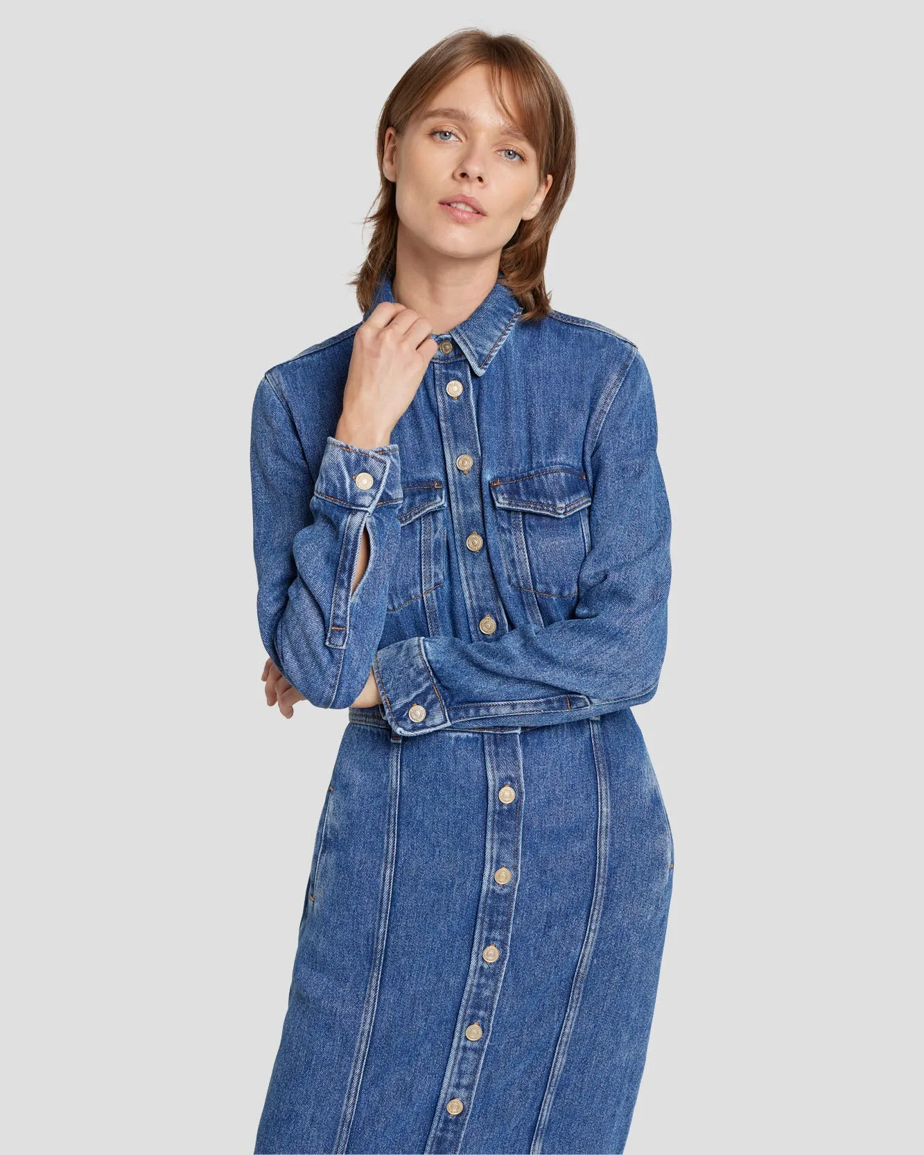 Denim Lustre Luxe Dress in Daylily sold by 7 For All Mankind product image thumbnail 3