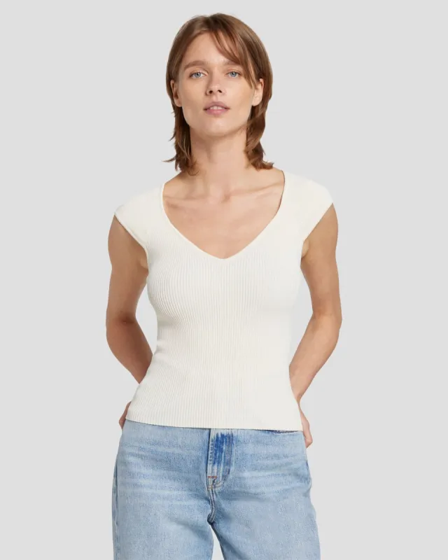 Sweetheart Rib Top in Cream sold by 7 For All Mankind