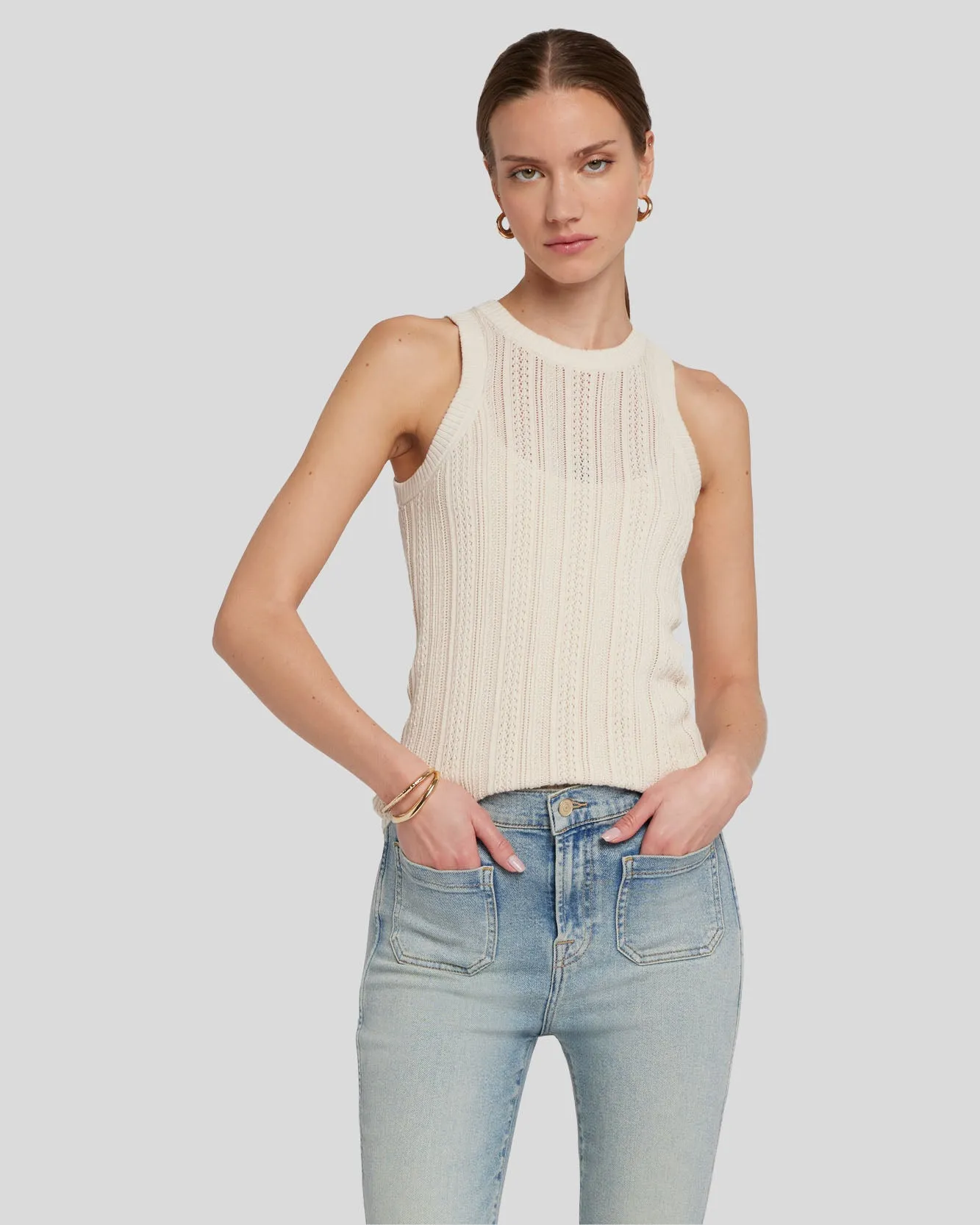 Racer Back Knit Tank in Bone sold by 7 For All Mankind product image thumbnail 3