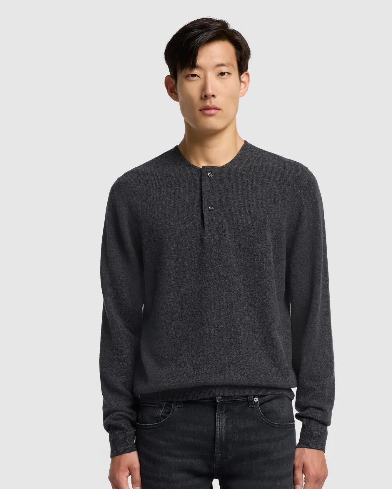 Cashmere Henley Sweater in Dark Grey sold by 7 For All Mankind