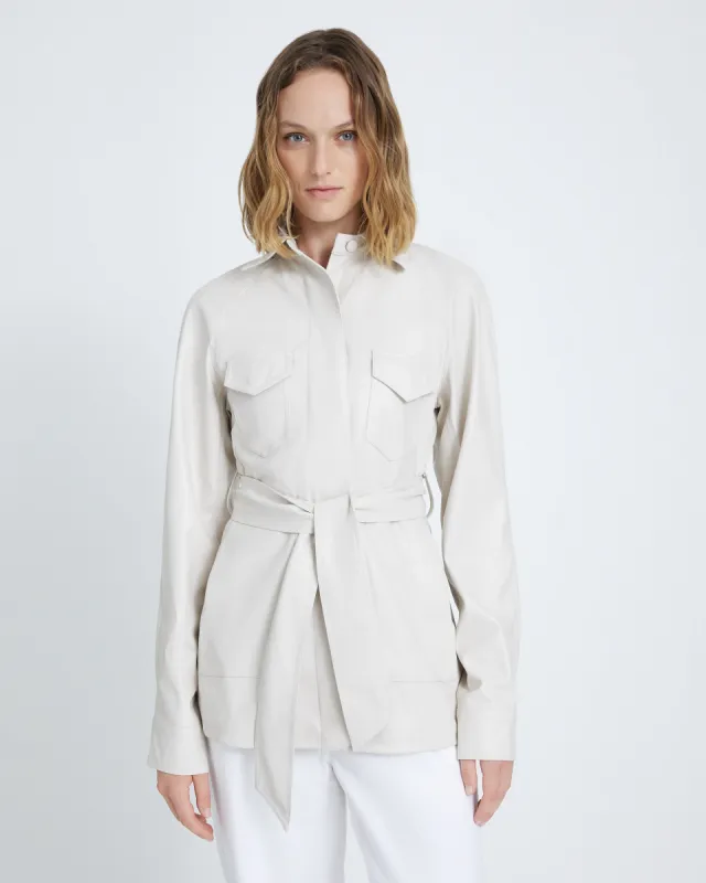 Faux Leather Belted Safari Jacket in Antique White sold by 7 For All Mankind