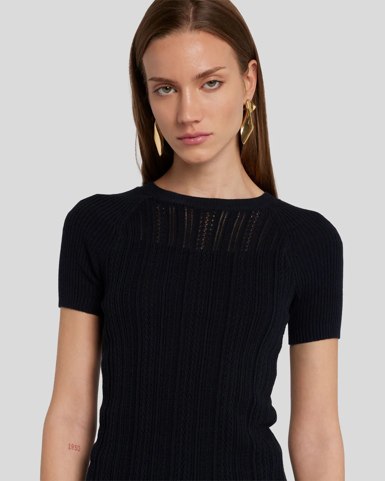 Pointelle Knit Tee in Black sold by 7 For All Mankind product image thumbnail 5