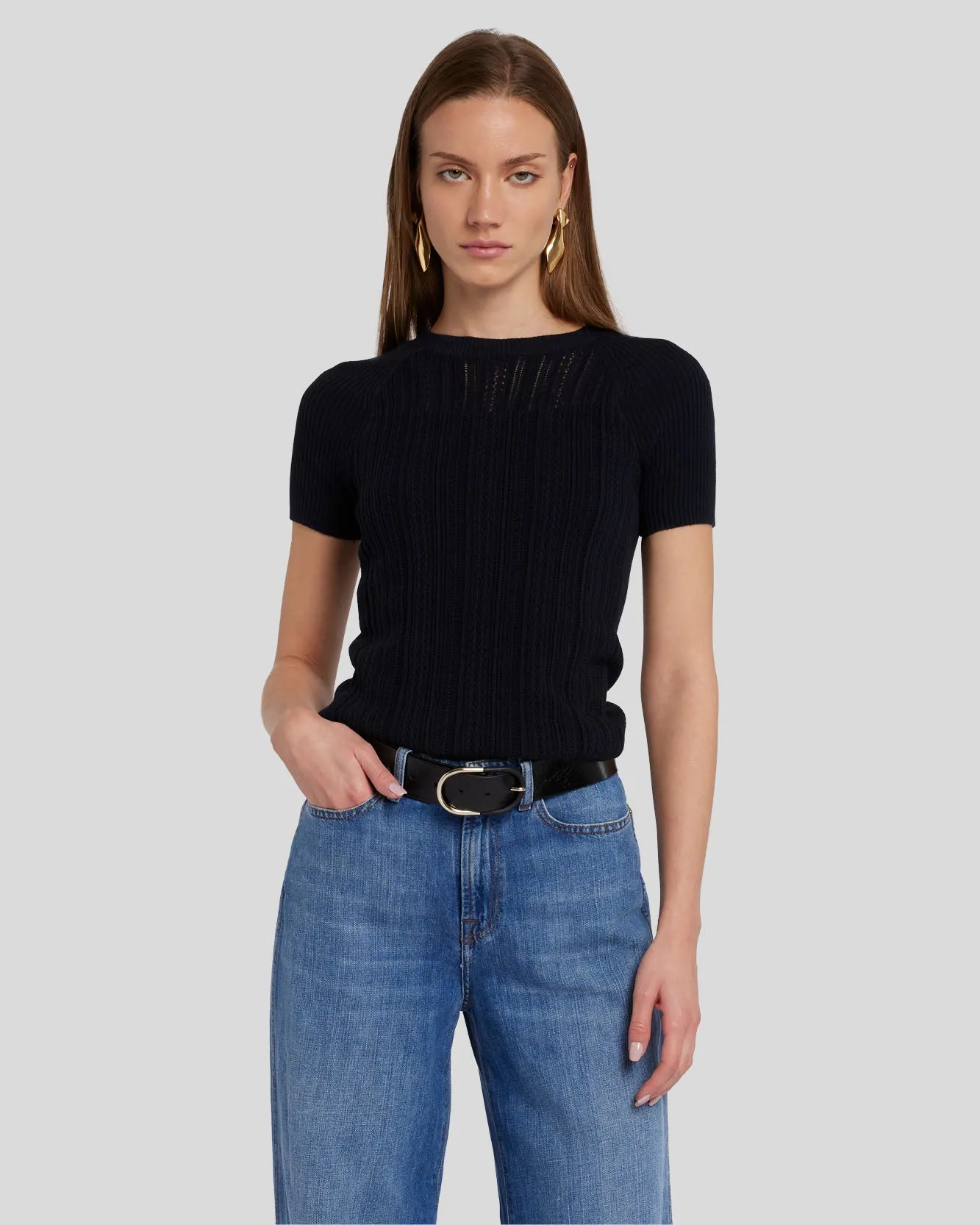 Pointelle Knit Tee in Black sold by 7 For All Mankind product image thumbnail 2