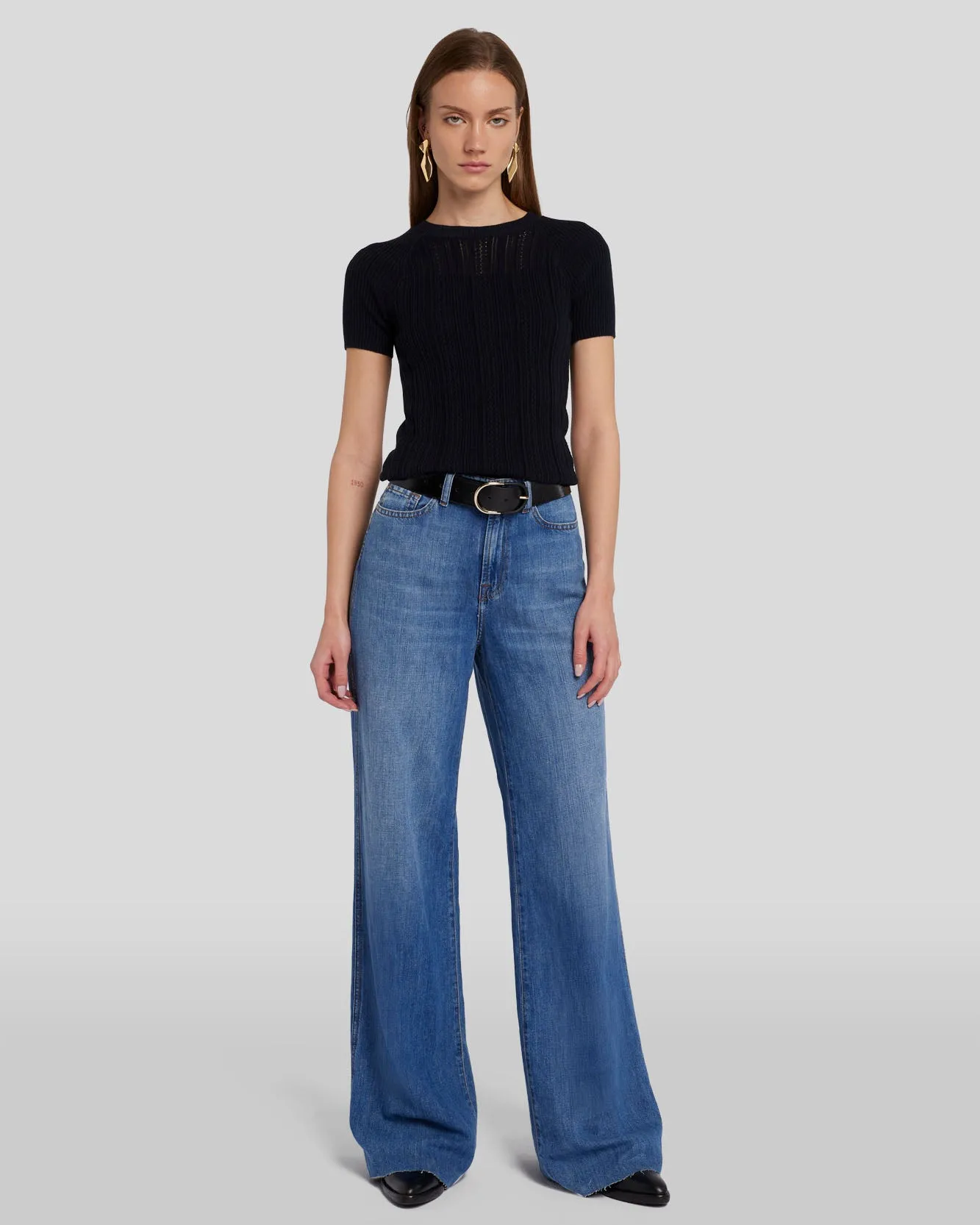 Pointelle Knit Tee in Black sold by 7 For All Mankind product image thumbnail 3