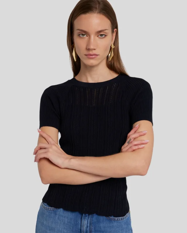 Pointelle Knit Tee in Black sold by 7 For All Mankind