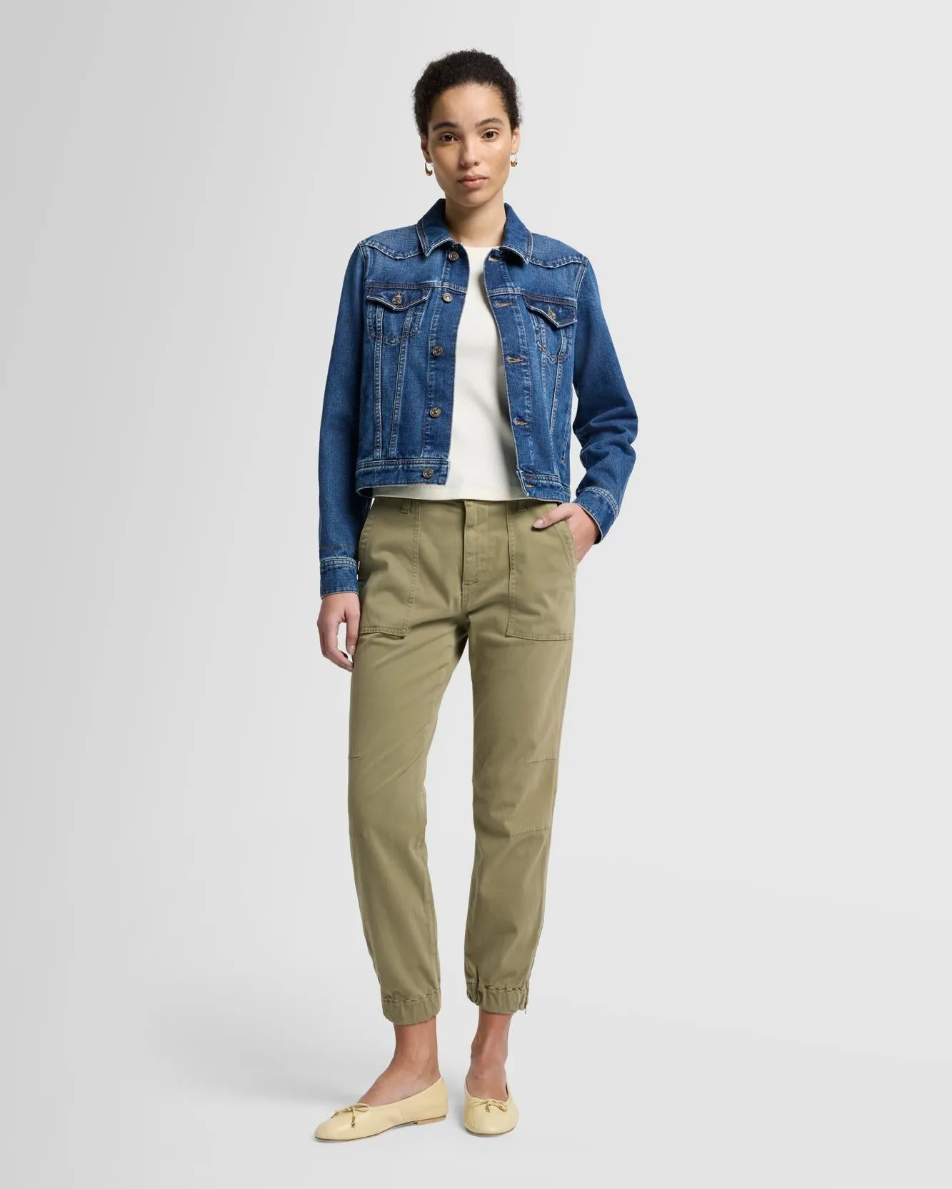 Darted Boyfriend Jogger in Sateen Army sold by 7 For All Mankind